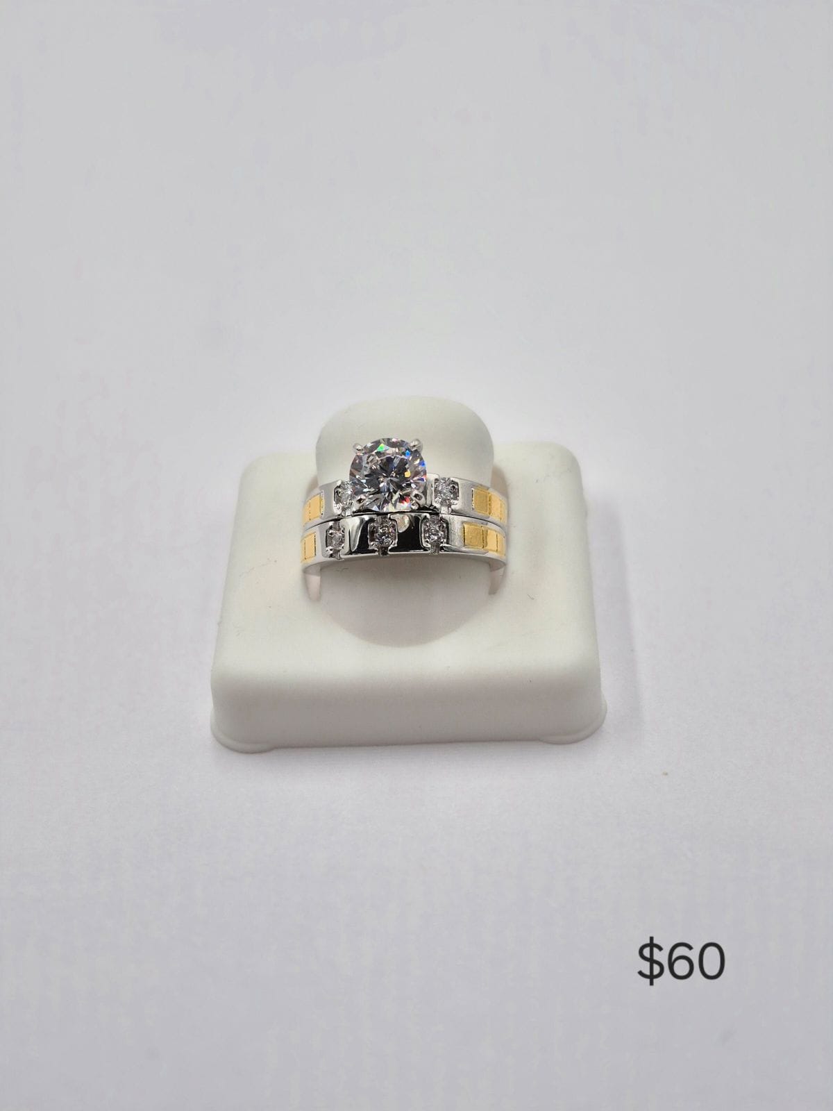 925 Solid Sterling Silver. Two Tone Wedding Set