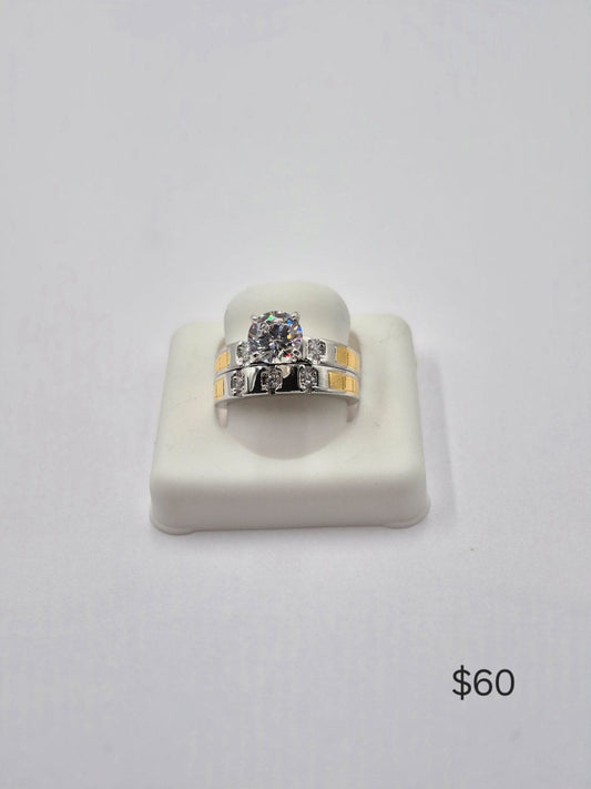 925 Solid Sterling Silver. Two Tone Wedding Set